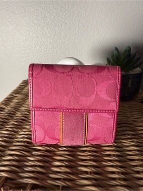 Pink Vintage Coach Signature Canvas Wallet